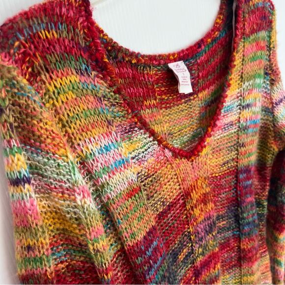 Vintage Y2K 00s Bobbie Brooks Space Dye Colorful Boho Knit Sweater Small - Picture 3 of 9